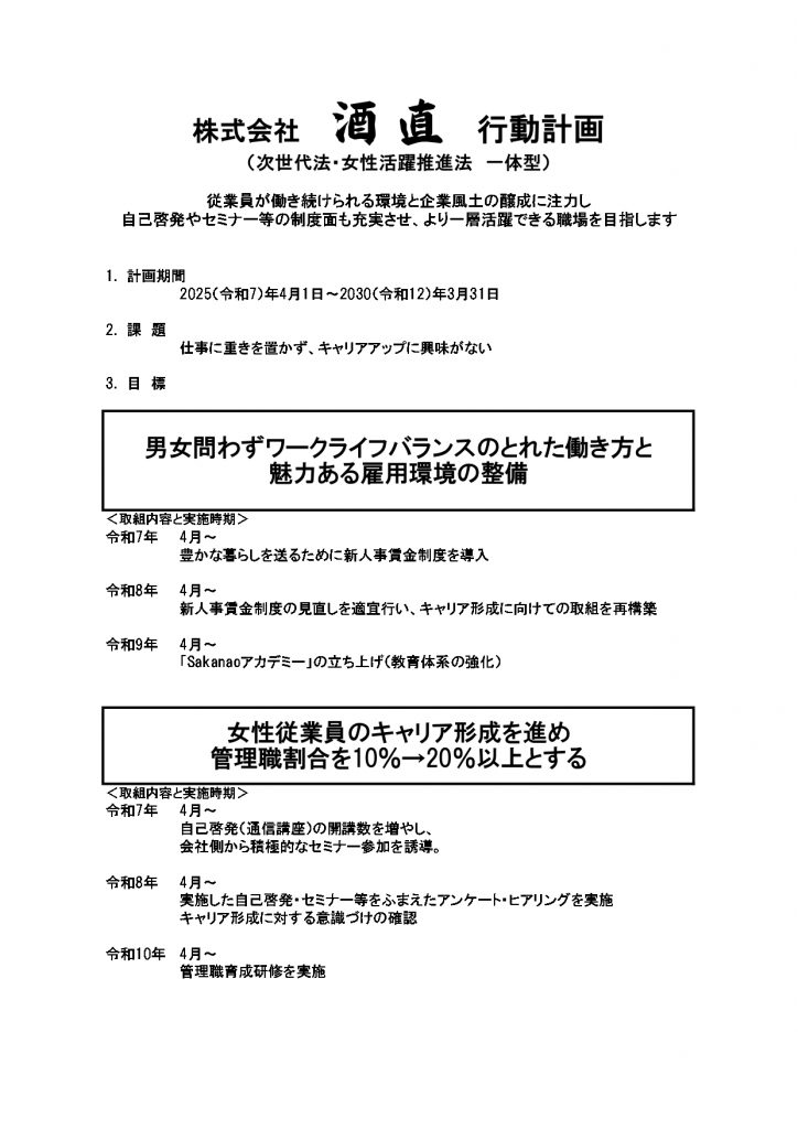 （株式会社酒直）次世代法・女性活躍推進法一体型　行動計画_page-0001